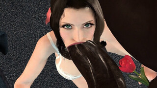 Busty and curvy Aerith from Final Fantasy deepthroat and fucked by Barret's black monster cock.