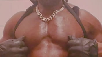 Biig Chested Black Muscle Dad Tit and Cock Play