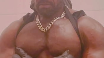Biig Chested Black Muscle Dad Tit and Cock Play