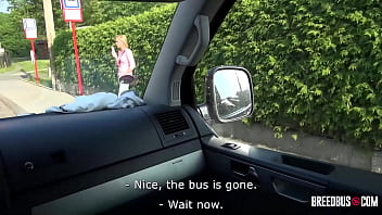 Sexy hitchhiker rides big cock on BreedBus