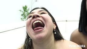 putalocura - tres latinas michi, paris y ana bad tragan lefa y follan en bukkake