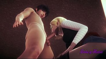 Anime manga babe gets a C18 blowjobs with cum in her mouth and fucked with