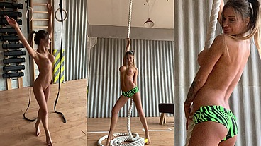 Sporty Monika Fox Doing Gymnastics Naked