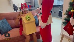 Santa delivers thick jizz and creamy cum to festive Latina cutie's stocking as Xmas present, dude.