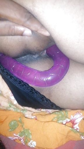 Husband Pull Double Side Dildo in to Sri Lankan Wife Ass and Pussy