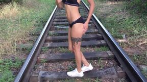 Public Doggystyle Encounter on Railroad Tracks - Amateur Couple in Action