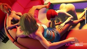 3D Animated Futanari babe gives huge cumshot to her gf in a bar