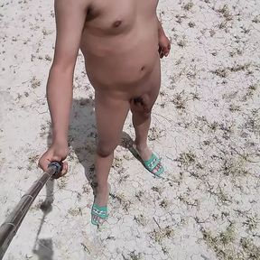 Trans slut all naked in public with green heels delicious ass and hot penis