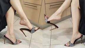 Crystal Strap Heels Tease with Pink Toes & Elegant Shoeplay