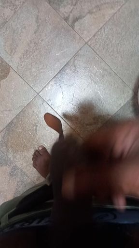 Hand job in bathroom