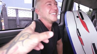 Cute bloke enjoys in hot shag inside the van with stranger