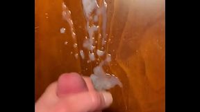 Bigcockcumshot at it again jerking big hard cock and shooting a thick creamy cumload on corner table