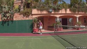 Pussy play in the tennis court