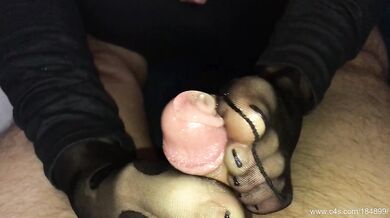 Late night nylon socks and footjob cum filling