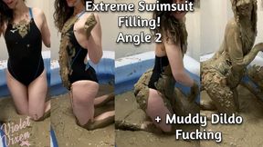 Extreme Swimsuit Filling + Muddy Dildo Fucking Angle 2