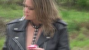 Smoking Hot Biker Chick Salem Handcuffed in Leather