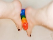 Sweet Rainbow Trans Queer Man Gives Blowjob Footjob POV Twerking Wet