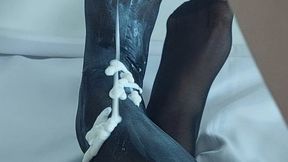 BLACK PANTYHOSE FOOT FETISH WITH LOTS OF COSMETICS