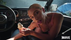 Bitchy small-tit hottie with big ass Abella Danger fucks on the backseat