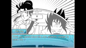 Cartoony brunette MILF cheats with huge cock in DBZ-inspired game