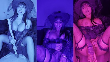 Sexy witch solo Halloween squirting with dildo