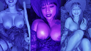 Sexy witch solo Halloween squirting with dildo