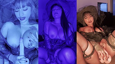 Sexy witch solo Halloween squirting with dildo