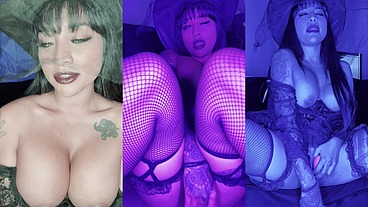 Sexy witch solo Halloween squirting with dildo