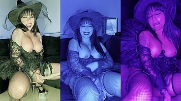 Sexy witch solo Halloween squirting with dildo