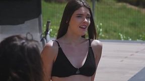 Busty flaxen-haired Alice gets a big cock in part 3 of European threesome