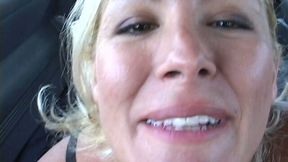 Funny blonde milf Renee has sexy fun with dick in the van