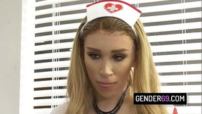 Busty shemale nurse Angelina Please fucks doctor