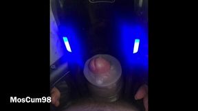 A dude ejaculates for the very first time from an automatic masturbator