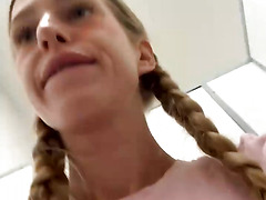 Blonde with Pigtails Masturbates with Pink Toy on Cam