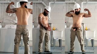 Edfraza's kinky solo play in a dungeon - watch his jerk off to his own big cock