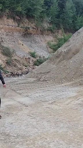 Grandma Is Walking Around a Gravel Pit in Tight Leggings and High Heels!