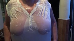 Julie’s Wet White Blouse Golden Shower - Hardwood Pisses All Over Her See-through Tits & She Fingers Her Bare Pussy Outside