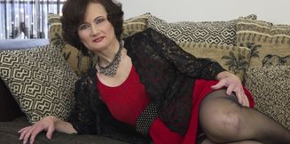 Naughty Alice flashing her tits and rubbing her pussy