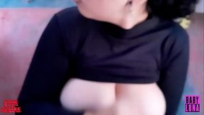 Latina beauty gives outdoor blowjob to circumcised Latino man