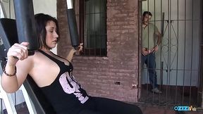 Gym babe gets her shaved pussy eaten out and fucked