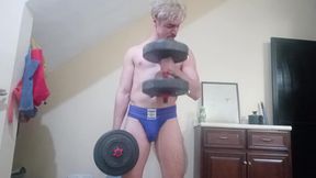 Handsome White Latino Working Out in Jockstrap