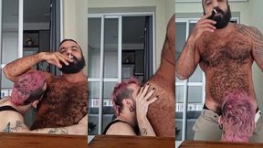 servindo o paizao peludao suado depois do trabalho