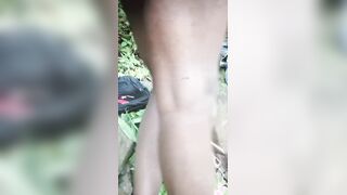 Wood masturbating from the back outdoors