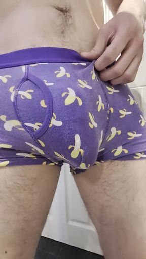 Young twink flaunts his fat cock and big dick in a bulgy, hung performance.