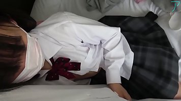Japanese brunette, Gachi is sucking her lover's big dick and getting fucked from the back