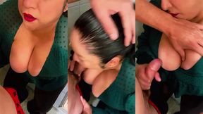 my stepson finds me with some drinks in the bathroom and puts his cock in my mouth.