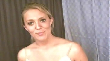 Blonde Cutie Heaven Models Pantyhose Then Gives Head Job