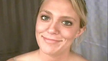 Blonde Cutie Heaven Models Pantyhose Then Gives Head Job