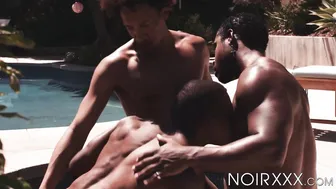 Adrian Hart in a hardcore bareback threesome with hung black studs