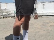 Teen twink masturbate on the public rooftop with NIKE elite socks and Adidas slippers